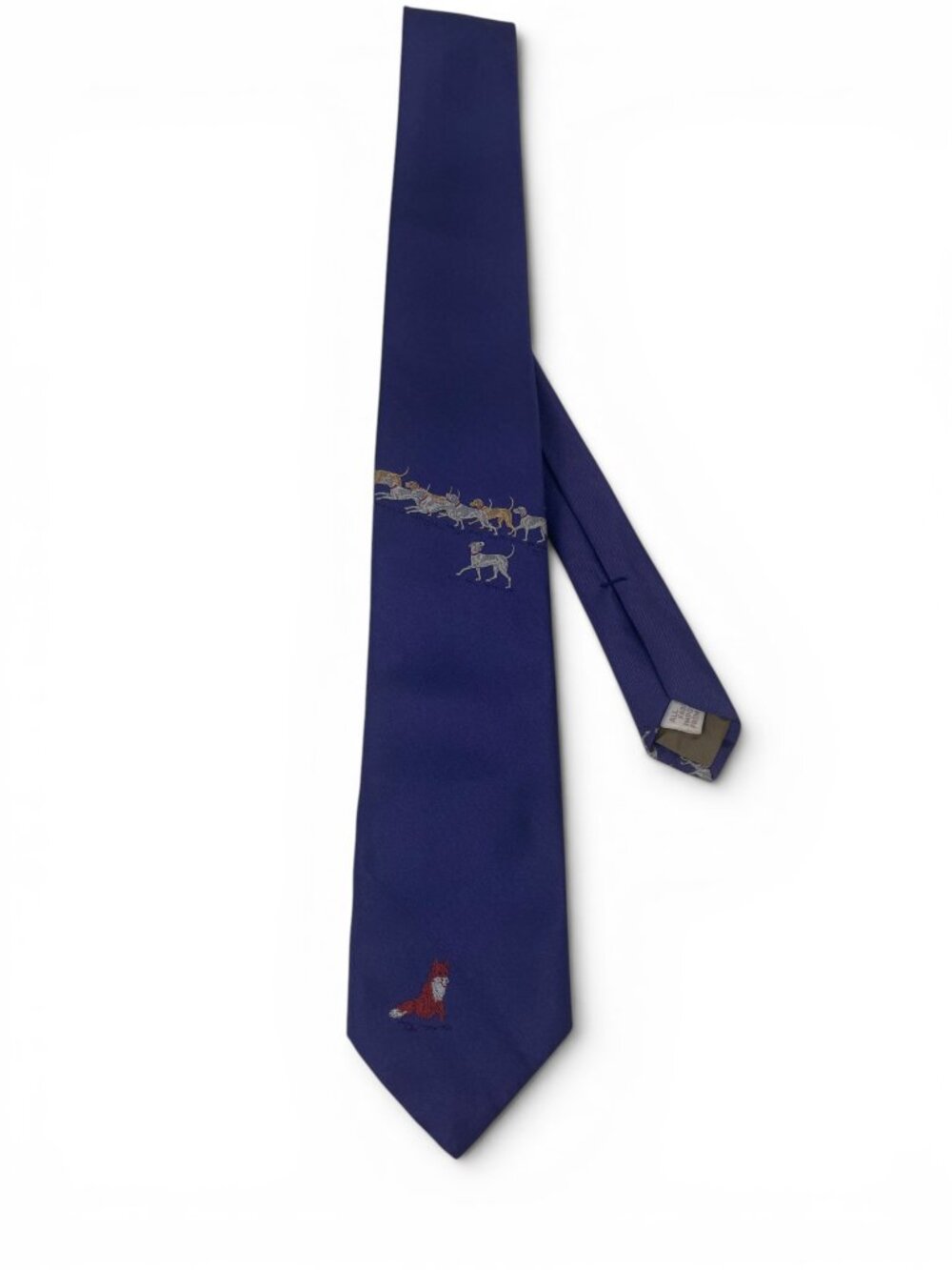 Perry Ellis Vintage Handmade Embroidered Silk Fox Hunt Tie - Picture 6 of 8